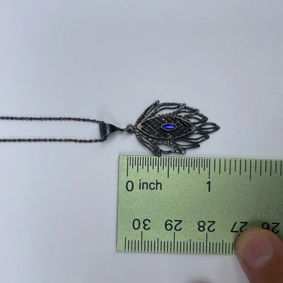 925 Sterling Silver Necklace & Pendant Italy chain vintage blue stone - Picture 10 of 16